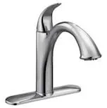 A sink faucet with a stainless steel finish