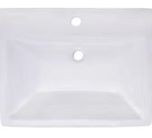 A bathroom sink with a white glossy finish