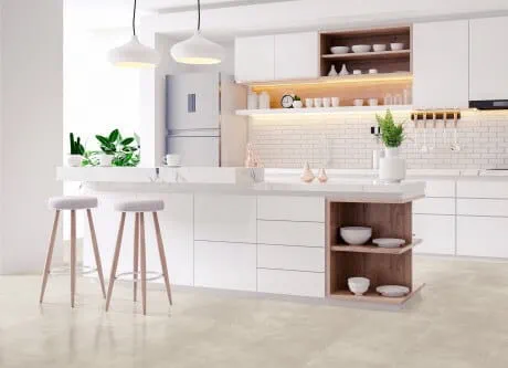 Asymmetrical design in a white kitchen