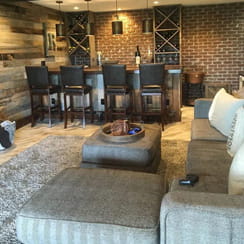 A remodeled living room in a rustic style
