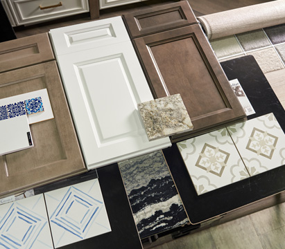 Product samples of tile and cabinets
