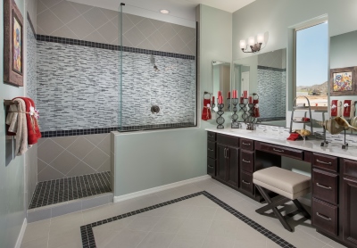 Bathroom with Lucente Grazia Linear and Metro Black Mosaic and PDN Vermont Matte