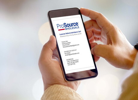 Send digital referral cards to clients with the ProSource Wholesale trade pro app