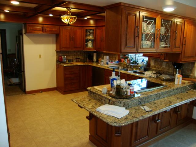 Kitchen With Custom Cabinets Woodwork Cross Hatch Beam Ceiling