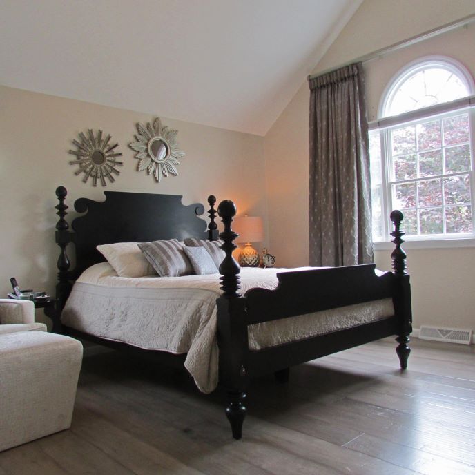 Grey Wash Hardwood Floors Make This Master Bedroom Fabulous