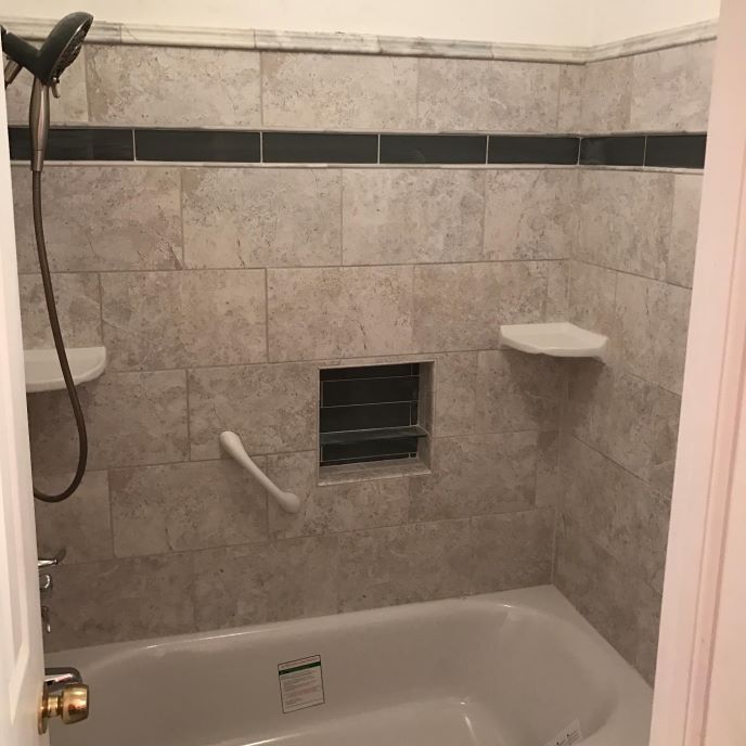 Custom Ceramic Tile Tub Surround And Tile Floor