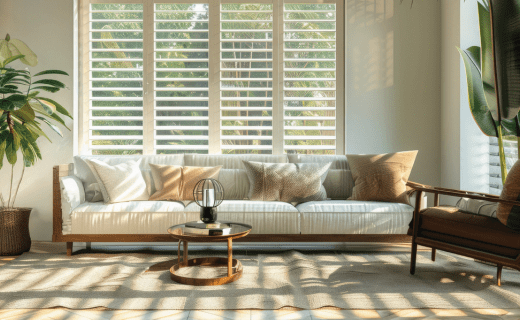 Plantation shutters that transform the look and feel of this living space. 
