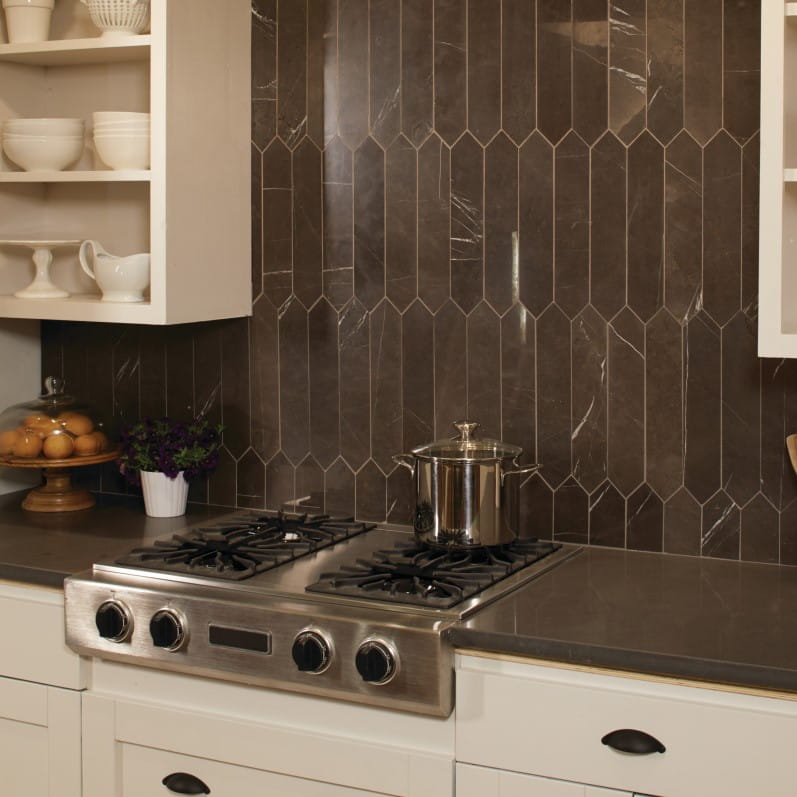 Honed chevron mosaic wall tiles