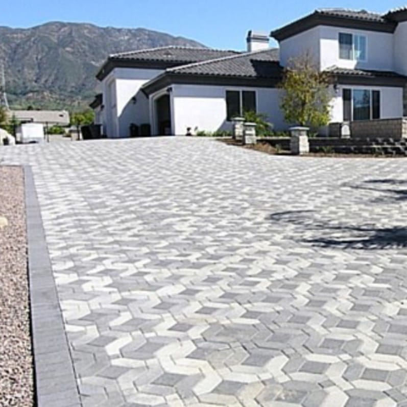 Pavers placed over concrete on a driveway