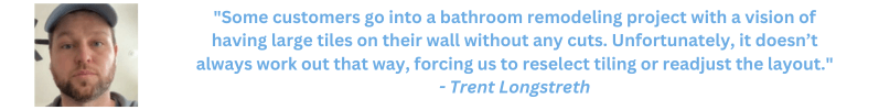 Headshot of trade professional with a quote about bathroom tile
