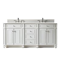 James Martin Bristol double bathroom vanity in bright white, featuring shaker-style doors, multiple drawers, and a clean painted finish.