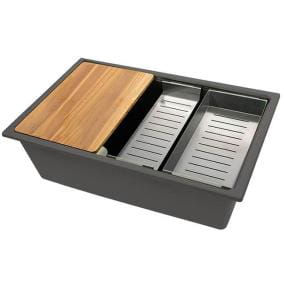 Nantucket grey-black standard kitchen sink with a rectangular basin and smooth matte surface finish.