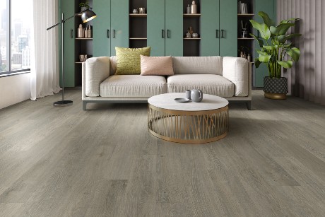 PureGrain Vinyl Engineered Floors Atmosphere in living room setting available at ProSource Wholesale 