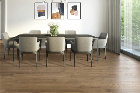 Factory Direct Grantley burnet flooring in living room setting available at Prosource Wholesale
