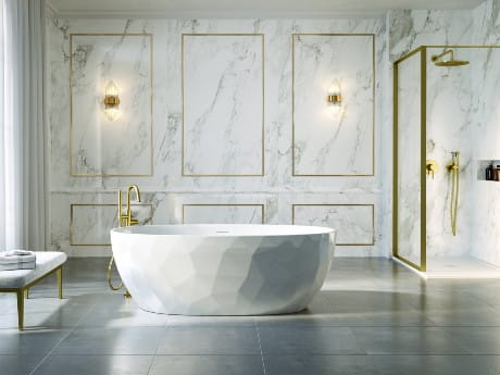 Tonnetz Grande Fluerco white tub in bathroom setting 