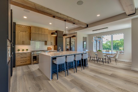 Kitchen room scene with Trucor luxury vinyl plank available at ProSource Wholesale 