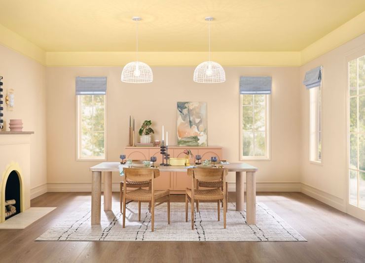 A light and airy feel for any dining space with 2026 color of the year Melodious Ivory Room