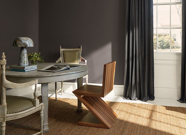 A cool toned modern edge for this dining area with 2026 color of the year Silhouette 