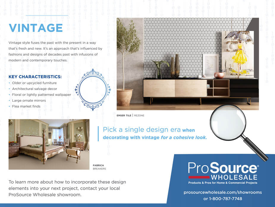 ProSource Wholesale infographic: design style decoded vintage