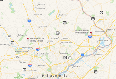 Map of ProSource showrooms in greater Philadelphia area