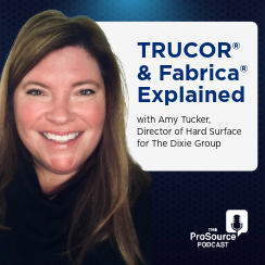 Amy Tucker, Director of Hard Surface for The Dixie Group, smiling in a professional headshot for The ProSource Podcast episode on TRUCOR® and Fabrica®.