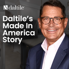 DalTile's Made In America Story promotional image featuring a smiling individual and company branding.