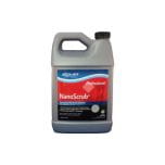 NanoScrub floor cleaning product in a plastic container with a red and gray label.
