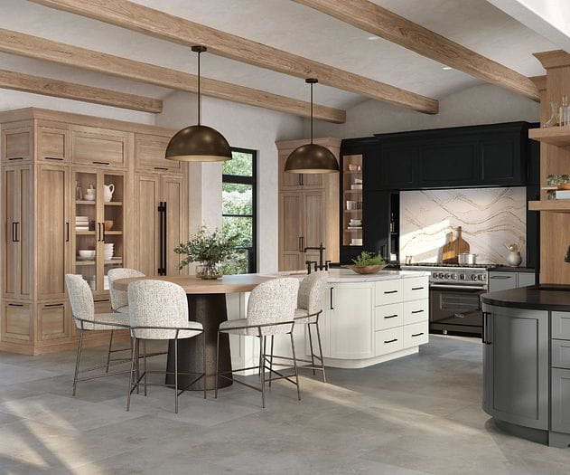 Cabinets in a kitchen and dining area
