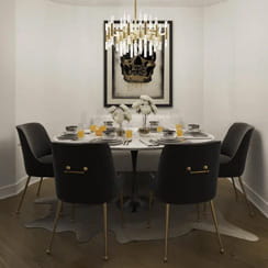 A remodeled dining room in an eclectic style