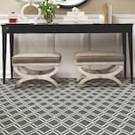 A remodeled entryway with patterned carpet