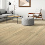 A remodeled living room with laminate flooring