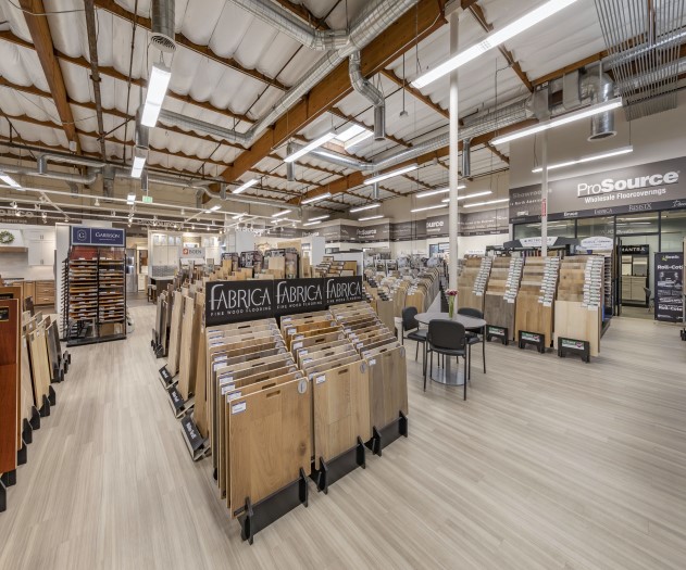 ProSource Wholesale® showroom shows displays of hardwood flooring