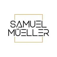 Logo showcasing the text 'Samuel Müller' with artistic typography enclosed in a square frame.