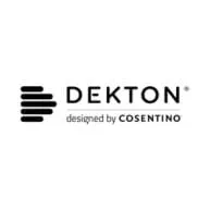 Logo for Dekton designed by Cosentino with black geometric graphics and text.
