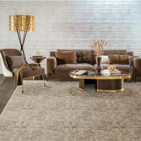warm brown and cream colors in a living room carpet