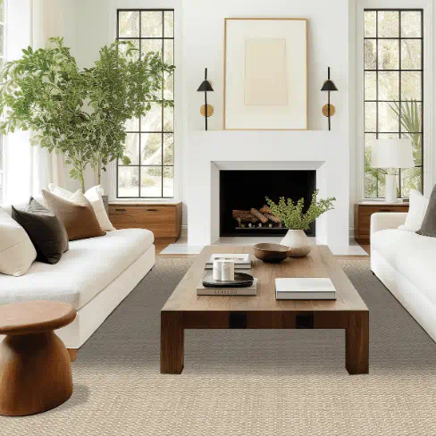 Neutral carpet in a light open living space