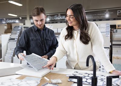 Homeowner selecting Kitchen and Bath Products