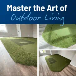 Examples of indoor artificial turf setups showcasing outdoor living concepts.