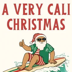 Santa on a surfboard 