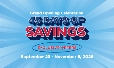 Announcement graphic for a 45 Days of Savings event featuring exclusive offers from September 23 to November 6, 2026.