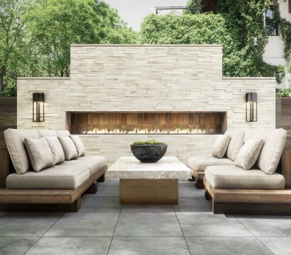 Outdoor couch with fire feature