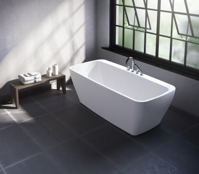 Bathtub on display in a bathroom