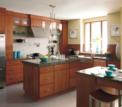 Wood cabinets displayed in a kitchen