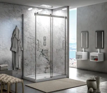 Shower seen in a bathroom
