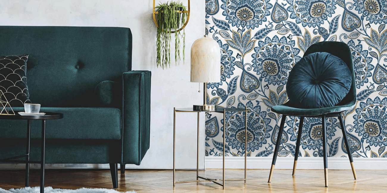 Wallquest wallpaper, Sheffield - Prussian Blue Room Scene